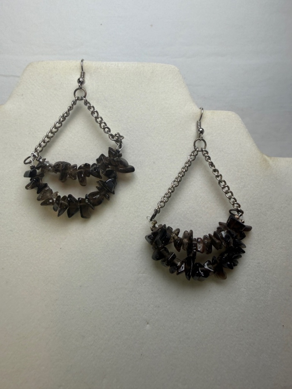 Handmade Dangle Earrings Smokey Quartz Chips Earwire Boho - Picture 2 of 6